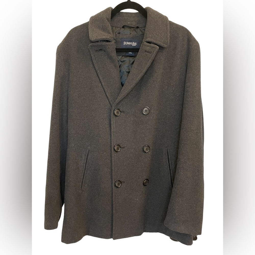 ST. JOHN'S BAY Wool Jacket Pea Coat Overcoat Mens Size M Color Dark Gray